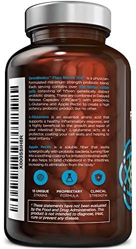 100 Billion Probiotics - 15-Strain Probiotic for Women & Men, DRCaps Delayed Release, Prebiotics, L-Glutamine, Apple Pectin, Gut Lining Support, Shelf Stable, Non-GMO, 60 Vegan Capsules for Adults - Maple Wellness Supplements