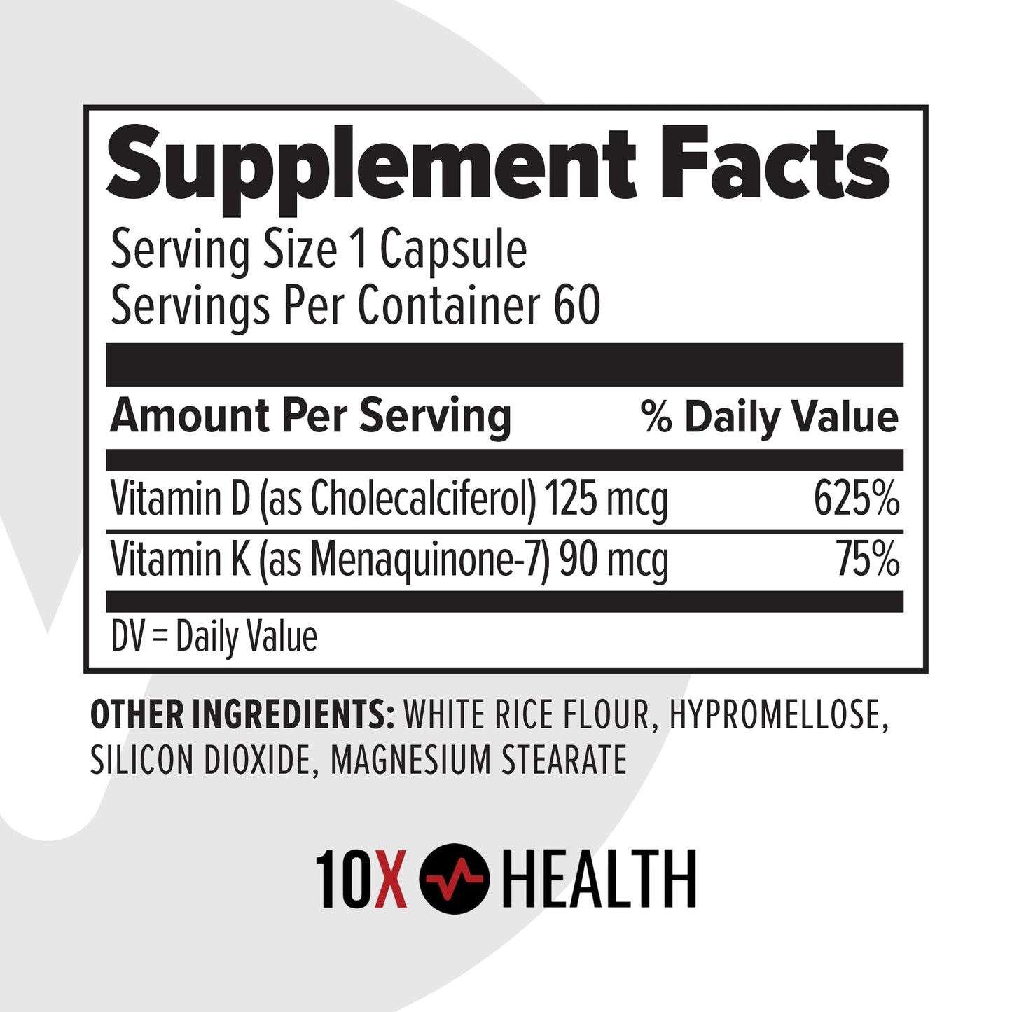 10X Health Vitamin D3 5000 IU & K2 MK7 - Menaquinone 7, High-Potency D3 K2 Vitamin Supplement for Bone Health, Heart and Teeth - 125 mcg Vitamin D & 90 mcg Vitamin K2-60 Capsules - Maple Wellness Supplements