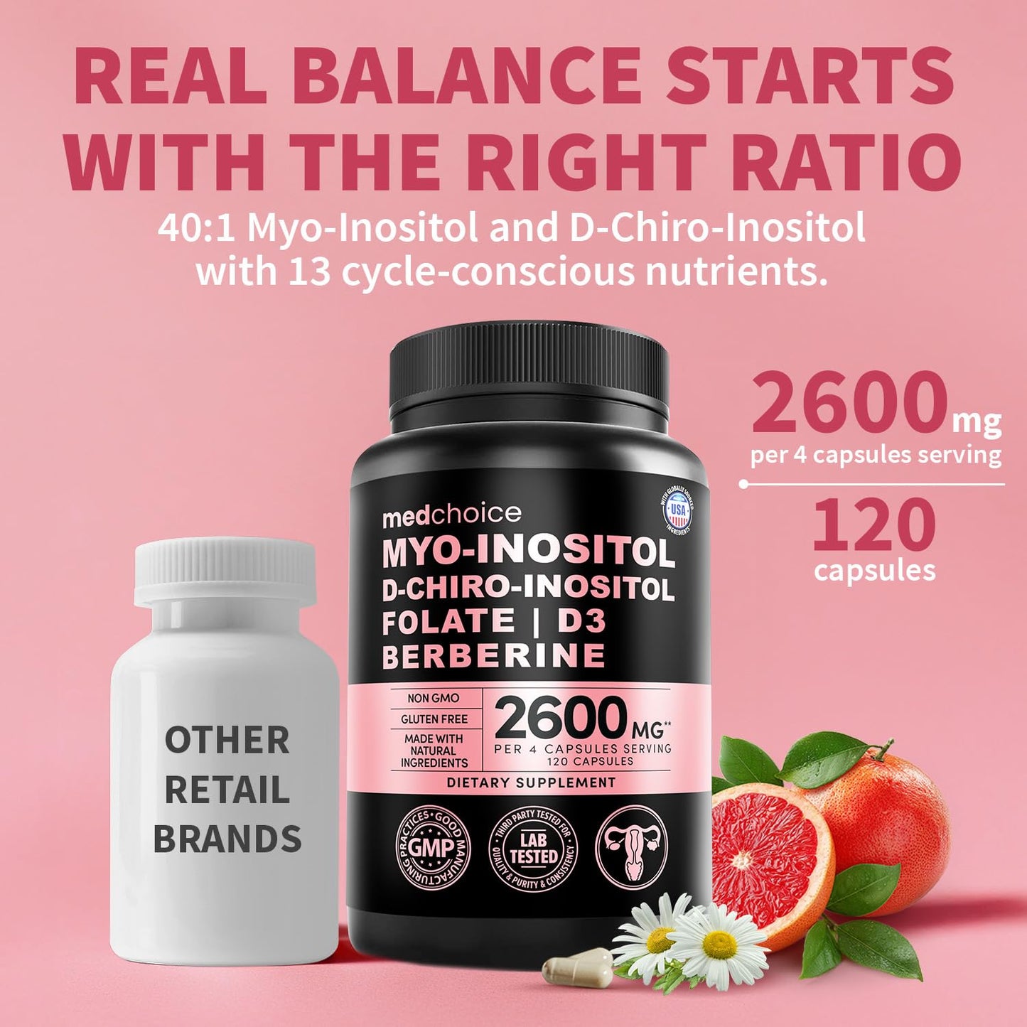 14-in-1 Women’s Inositol Complex Supplement – 40:1 Myo & D-Chiro Inositol with Folate, Vitamin D3, Zinc, Magnesium & Botanicals for Hormone - Maple Wellness Supplements