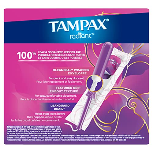 Tampax Radiant Tampons, Super Absorbency, With Leakguard Braid, Unscented, 28 Count TampaxBuy Supplements Australia