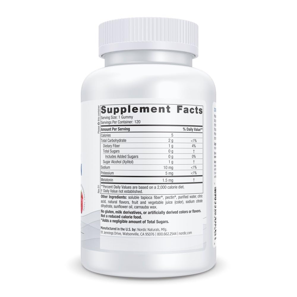 Nordic Naturals Zero Sugar Melatonin Gummies, Raspberry - 120 Gummies - 1.5 mg Melatonin - Great Taste - Restful Sleep, Antioxidant Support - Non-GMO, Vegan - 120 Servings Nordic NaturalsBuy Supplements Australia
