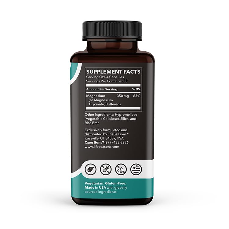 LifeSeasons Magnesium Glycinate 350 mg – Highly Absorbable Magnesium Supplement for Sleep Support, Calm Mood & Muscle Relaxation – Vegan, Gluten‑Free, 120 Vegetarian Capsules LifeSeasonsBuy Supplements Australia