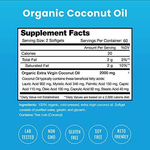 NutraChamps Organic Coconut Oil Capsules 2000mg - 120 Softgels Extra Virgin, Unrefined NutraChampsBuy Supplements Australia