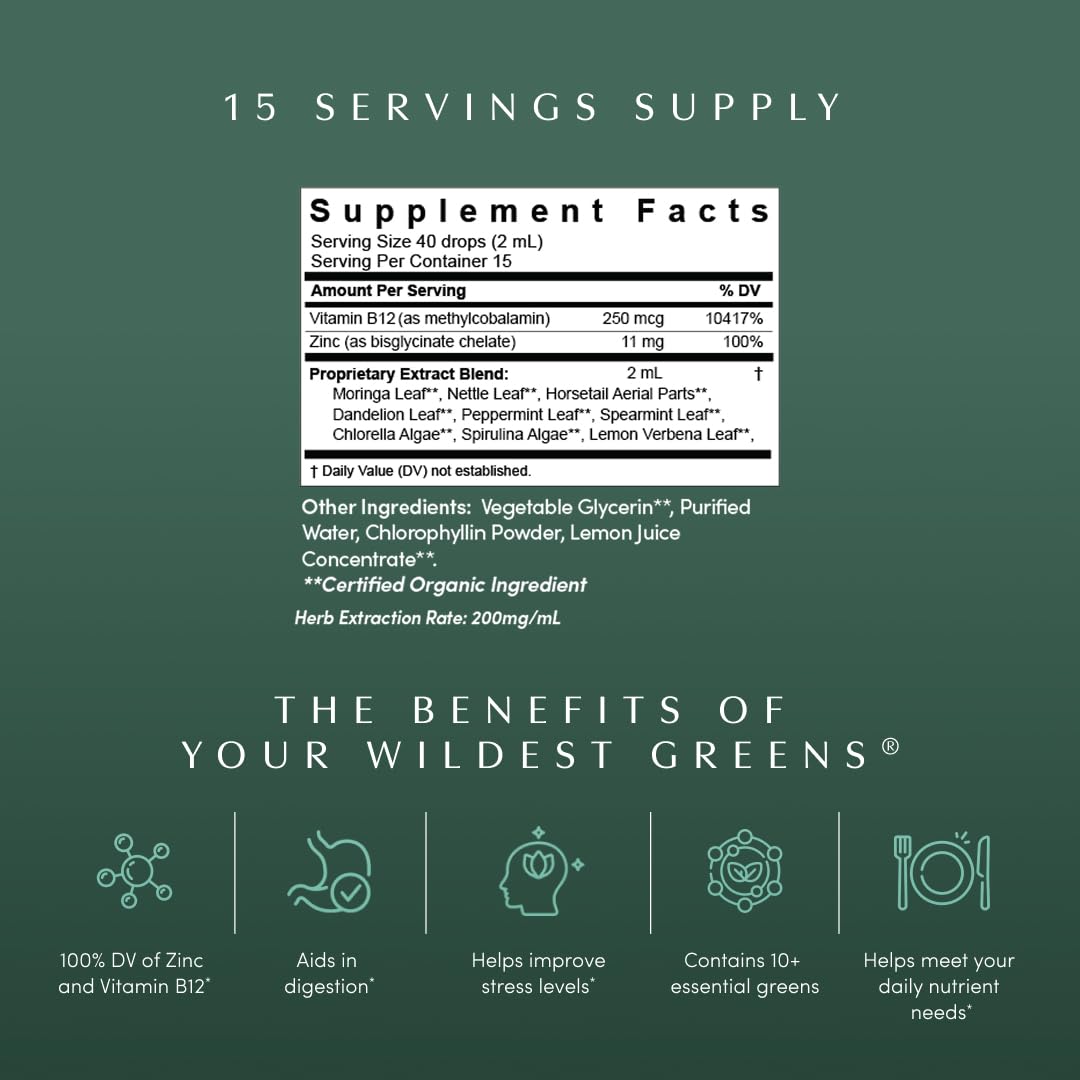 Apothékary Your Wildest Greens Herbal Liquid Drops, All-in-One Daily Superfood Supplement, Vitamin & Mineral Support, 5X Potency of Greens Powders, Sugar Free, Calorie Free, (15 Servings) 1.22oz ApothékaryBuy Supplements Australia