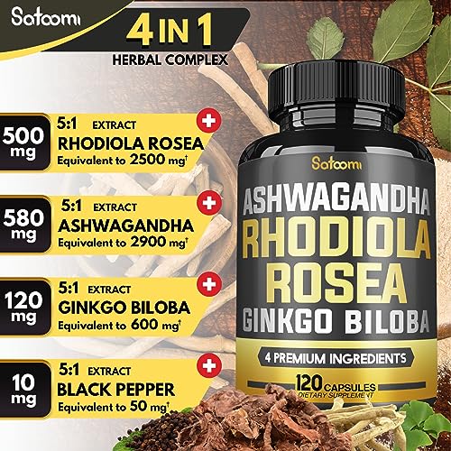 6050mg Rhodiola Rosea Supplement with Ashwagandha Root, Ginkgo Biloba & Black Pepper SatoomiBuy Supplements Australia