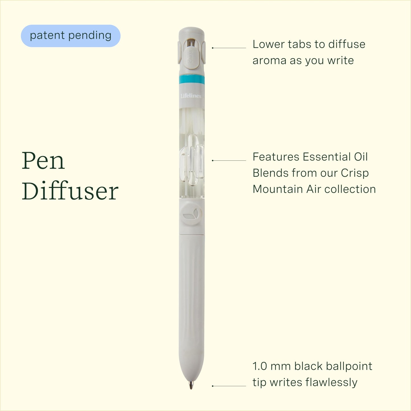 Pen Diffuser in Crisp Mountain Air Essential Oil Blends - Elegant 1.0mm Ballpoint Tip - Black Pen LifelinesBuy Supplements Australia
