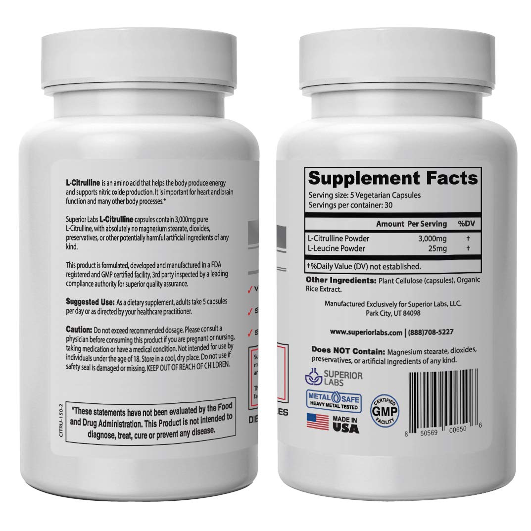 Superior Labs – Pure L-Citrulline – Free Form – Optimal 3,000mg Dosage – 150 Vegetable Superior LabsBuy Supplements Australia