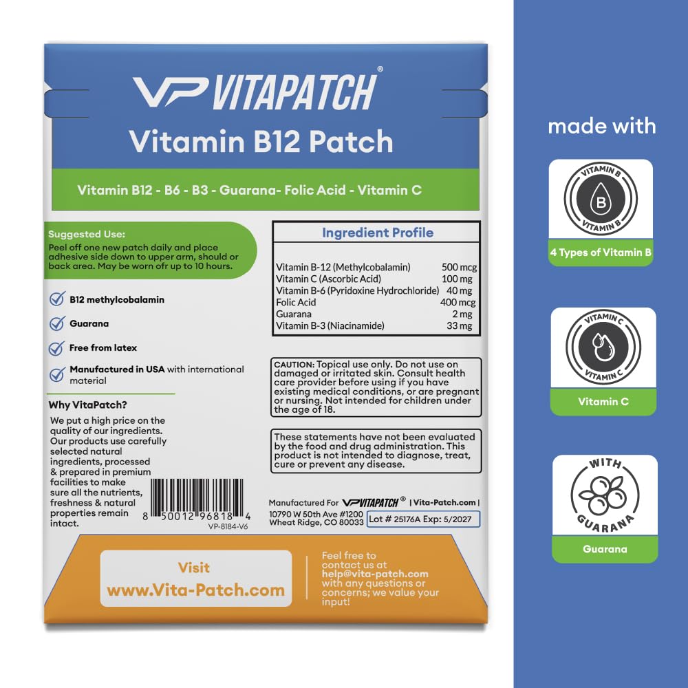 VitaPatch Vitamin B12 Patch for Energy Plus – 30 Count Vitamin B12 Patches – B12 Vitamins VitaPatchBuy Supplements Australia