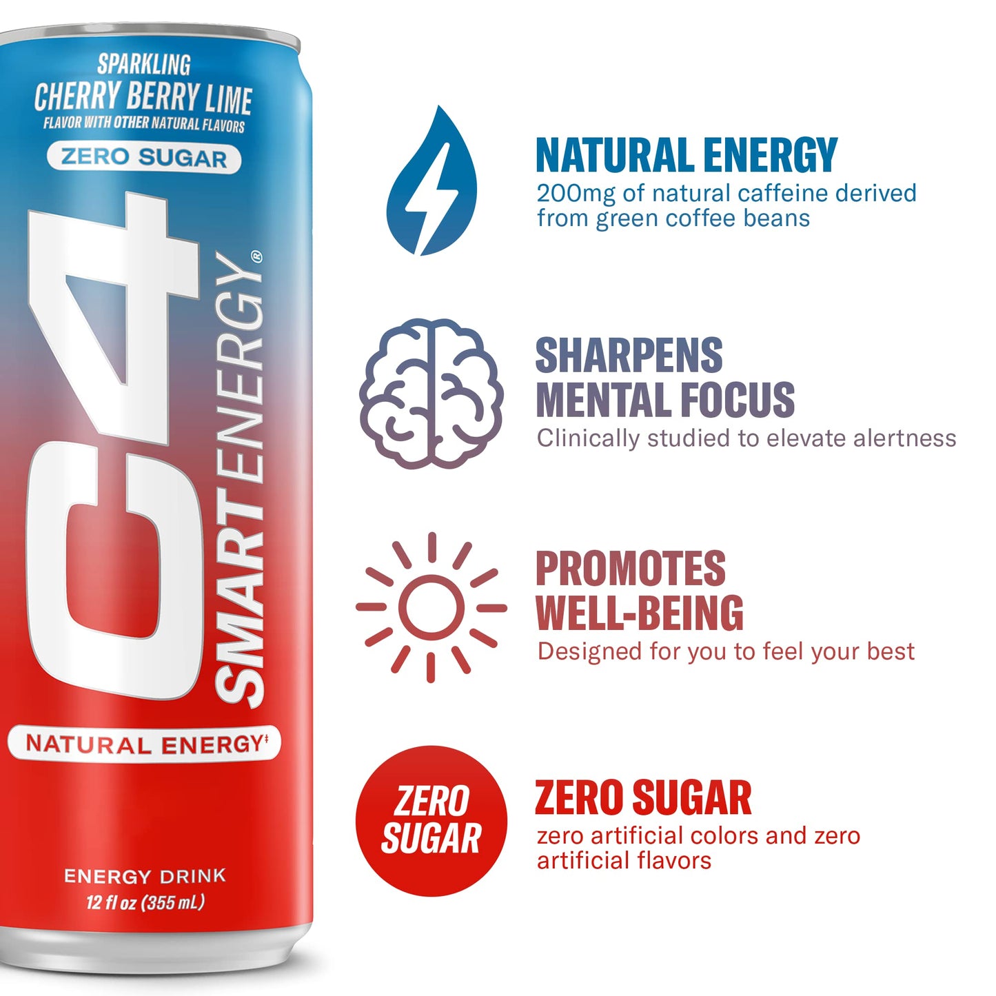 Cellucor C4 Smart Energy Drink - Sugar Free Performance Fuel & Nootropic Brain Booster, Coffee Substitute or Alternative | Cherry Berry Lime 12 Oz - 12 Pack C4Buy Supplements Australia