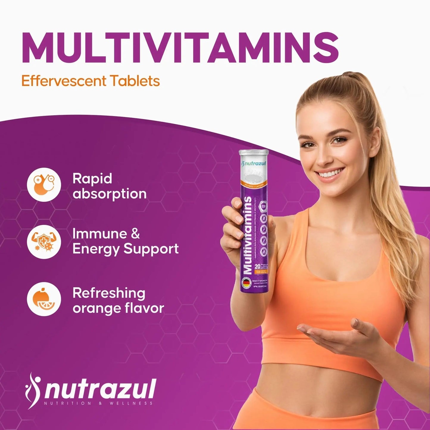 nutrazul Multivitamin Effervescent Tablets, Supplement for Daily Wellness & 9 Essential Vitamins, Contains Vitamin with Vitamin C & B Complex nutrazulBuy Supplements Australia