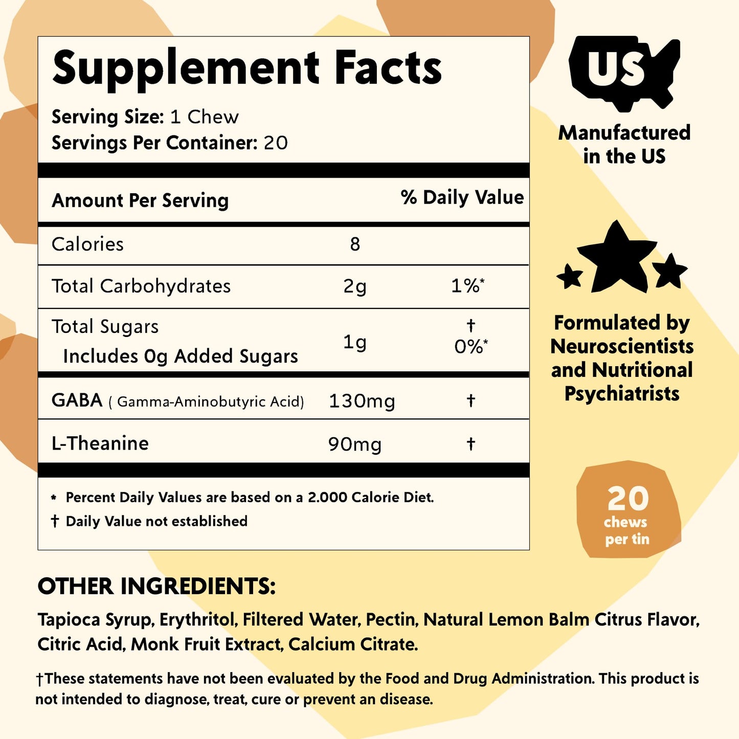 PYM Citrus Mood Chews Support for Stress, Worry & Overwhelm, 120 Count | 130mg GABA, 90mg L-Theanine | Vegan, Non-GMO, Gluten-Free, No Added Sugar | All-Natural Mood Balance Supplement Made in USA PYM HealthBuy Supplements Australia