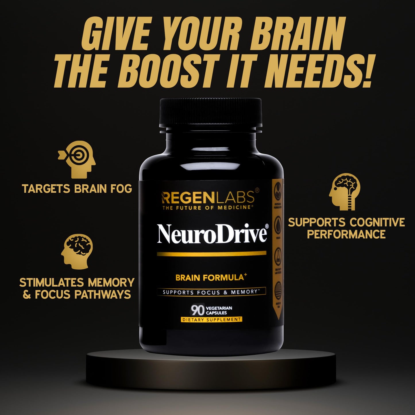 Regen Labs NeuroDrive Memory & Focus Supplement - Boost Brain Focus, Mental Health & Brain Fog | Natural Doctor Approved - Brain Nootropic, Phosphatidylserine, Centrophenoxine, Bacopa - 90 Capsules Regen LabsBuy Supplements Australia