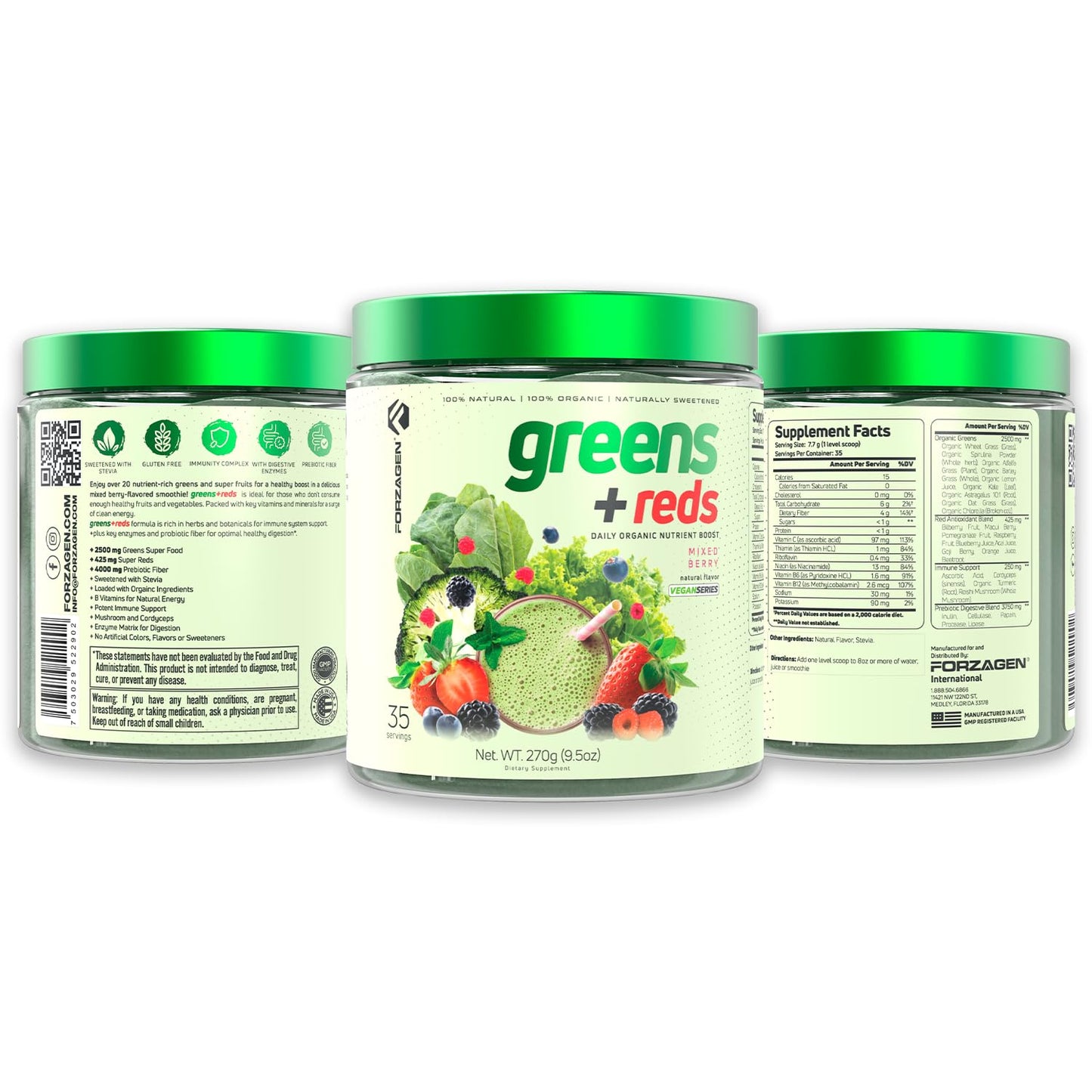 Forzagen Vegan Greens & Reds Superfood Powder - Organic Super Greens Powder | Premium Veggie Powder Supplement | 35 Servings Reds and Greens Superfood Powder ForzagenBuy Supplements Australia