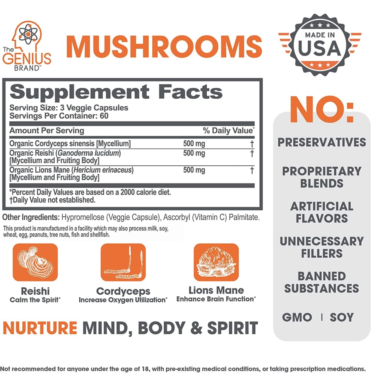 The Genius Brand - Lions Mane, Cordyceps and Reishi- Genius Mushroom The Genius BrandBuy Supplements Australia
