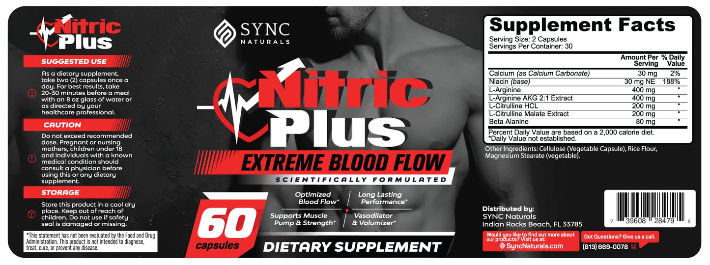 SYNC Naturals Nitric Plus- 800mg L Arginine- 400mg L Citrulline- Extra Strength Nitric SYNC NaturalsBuy Supplements Australia
