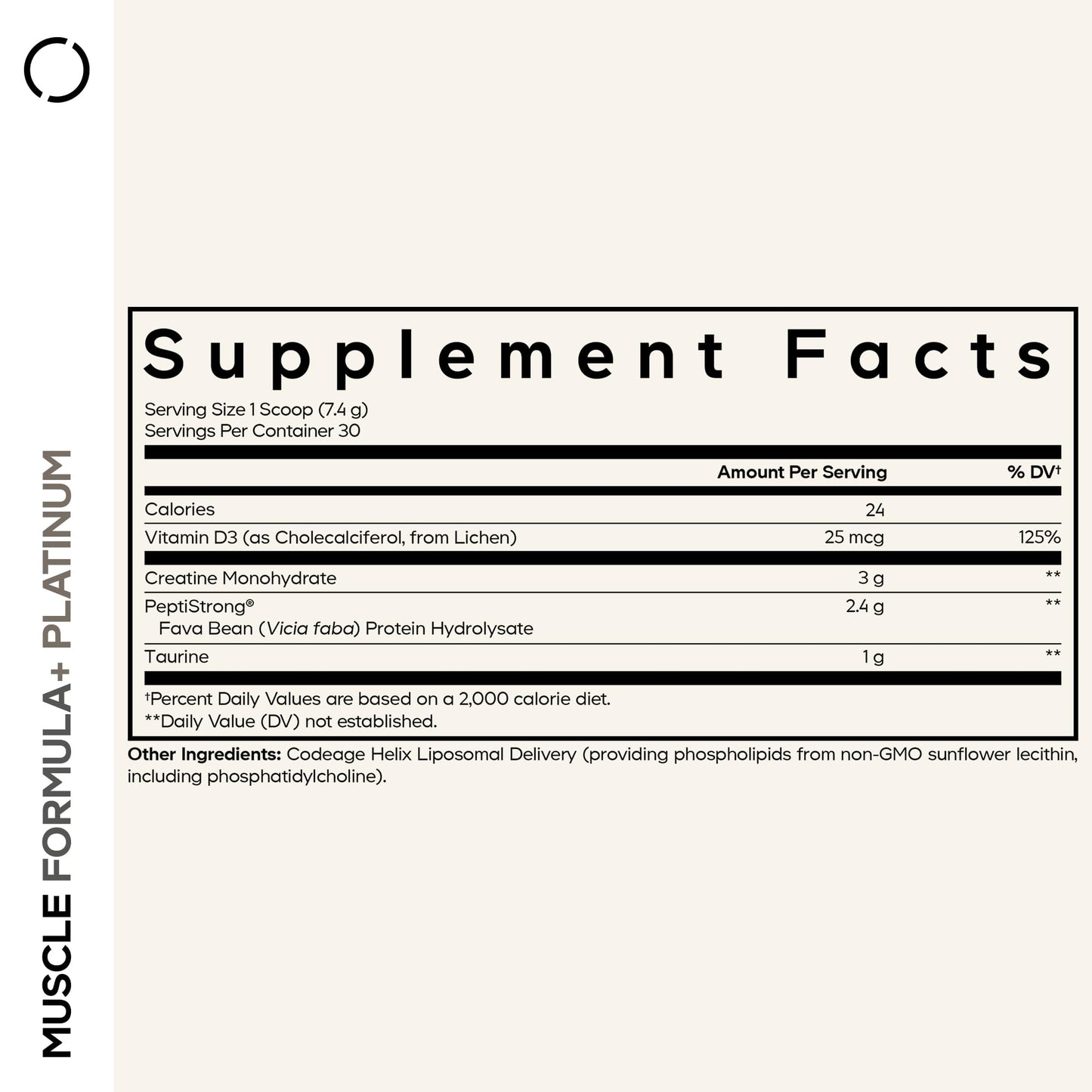 Codeage Muscle Formula+ Platinum Supplement - Creatine Monohydrate, PeptiStrong Fava Bean Protein Hydrolysate, Taurine, Vitamin D3, Liposomal Delivery - Non-GMO - Unflavored Protein Powder - 8.78 Oz CodeageBuy Supplements Australia