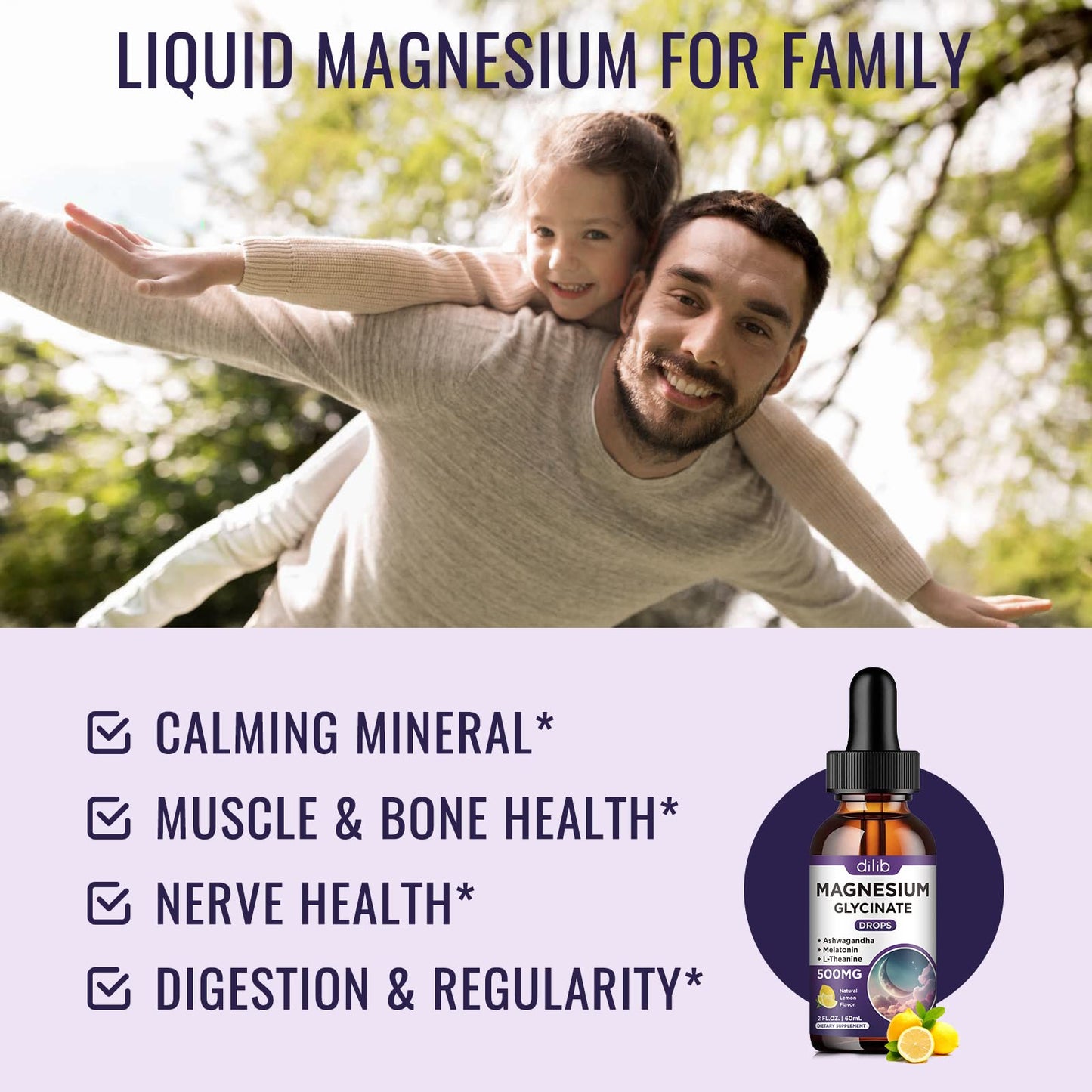 Magnesium Glycinate Supplement, Magnesium Liquid Drops with Magnesium Glycinate 500mg Vitamin B6, Ashwagandha, L - Theanine, Chamomile