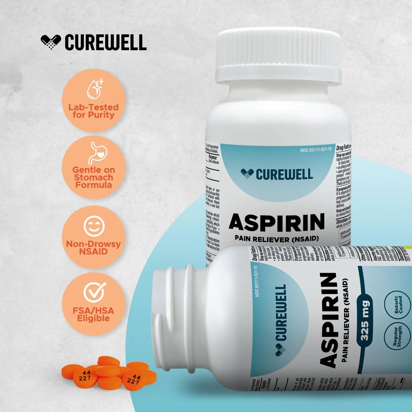 CUREWELL Enteric Coated Aspirin Tablets 325mg (500 Count) NSAID Pain Reliever & Fever Reducer Coated Aspirin for Adults - Regular Strength for Headache Arthritis Menstrual & Muscle Pain CUREWELLBuy Supplements Australia