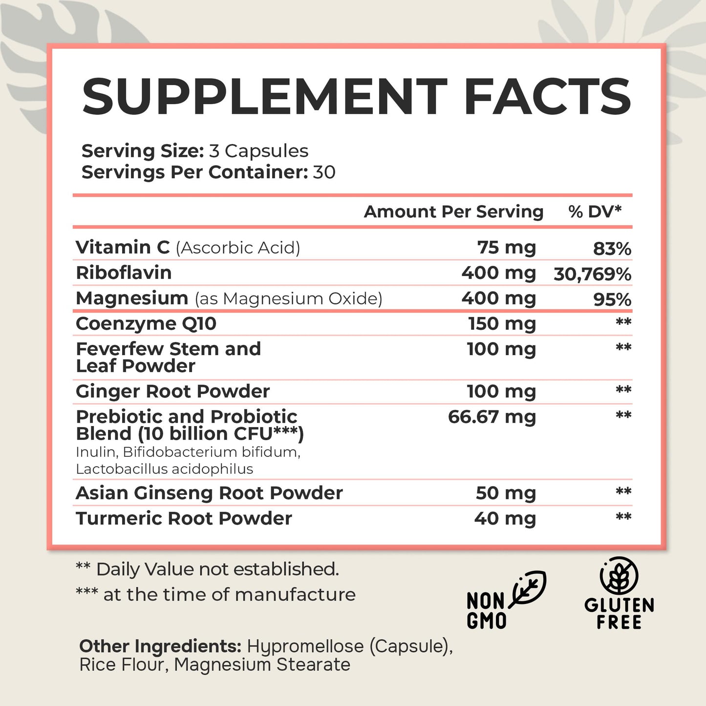 Dr. Munnerlyn MigraPro with Probiotics, Brain and Gut Health Support Supplement with Magnesium, Riboflavin, CoQ10, Ginger Root, Asian Ginseng, Vitamin C, Feverfew & Turmeric, Gluten Free, 90 Capsules Dr. MunnerlynBuy Supplements Australia