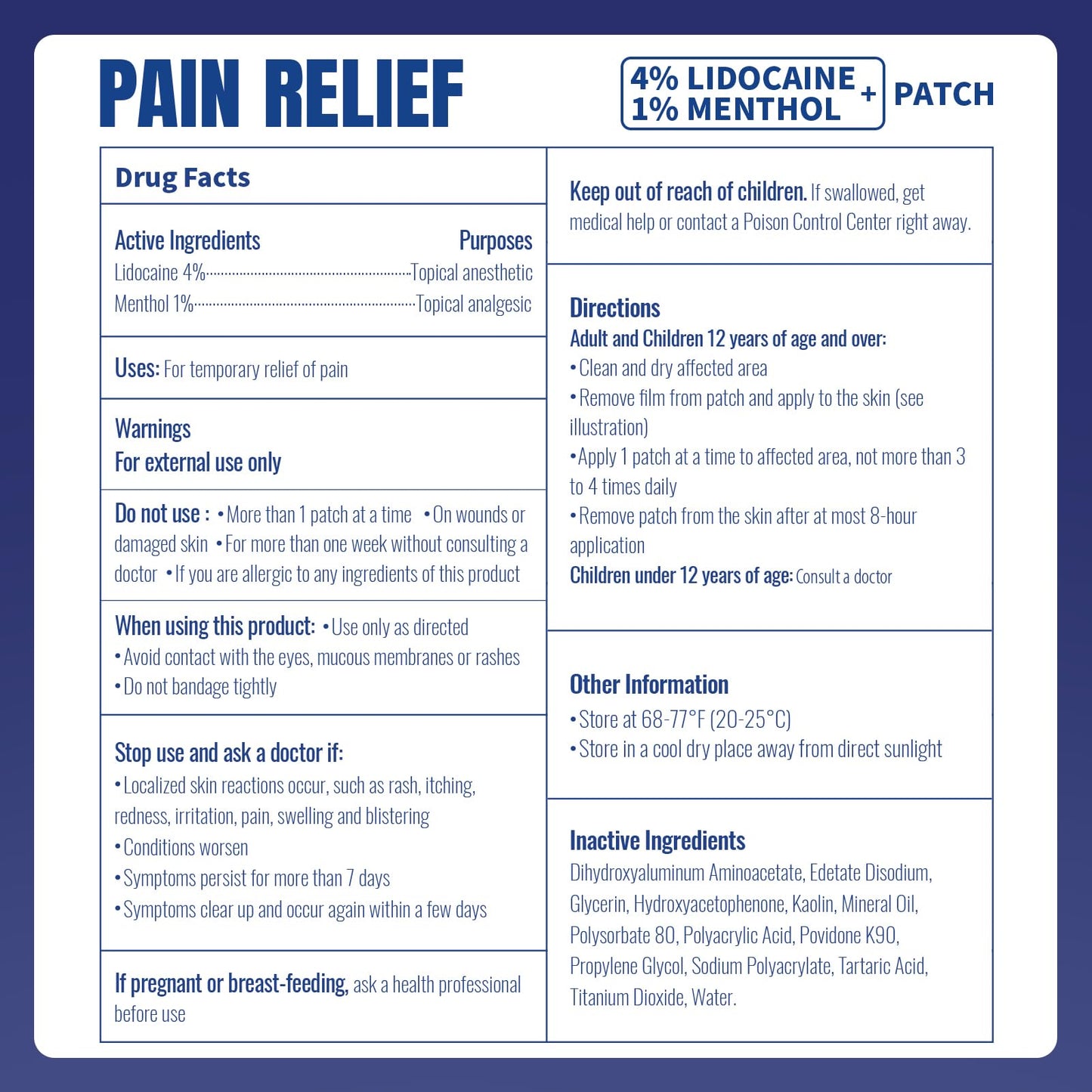 ZEEY 4% Lidocaine Pain Relief Patches, with 1% Menthol Maximum Strength OTC, for Back, Knee, Neck, Shoulders, Joints, Muscle Soreness, Fast Acting, Long Lasting, Large Gel Patch, 5.5" x 3.94", 20Ct ZEEYBuy Supplements Australia
