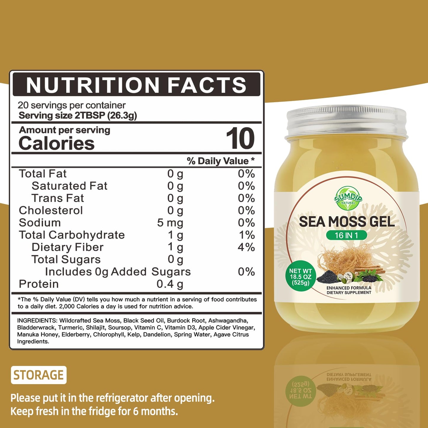 Sea Moss Gel - 18.5 oz Irish Seamoss Gel with Black Seed Oil and Ashwagandha, 16 in 1 Vegan Superfood Rich in Vitamins & Minerals, Raw Wildcrafted Seamoss for Immune & Digestion Support, Original SumDIPBuy Supplements Australia