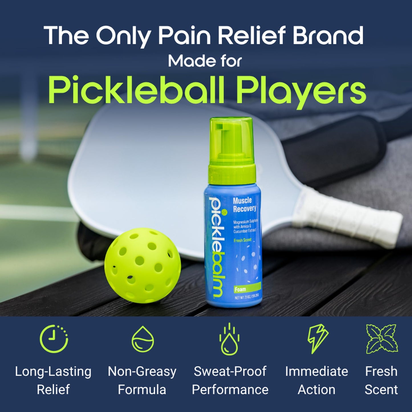 PickleBalm Pickleball Post-Game Foam Muscle Cramp Relief and Relaxer with Magnesium Sulphate, Arnica & Cucumber Extract for Pain and Leg Cramps, Sore Muscle Relief, 7.1oz Bottle PickleBalmBuy Supplements Australia