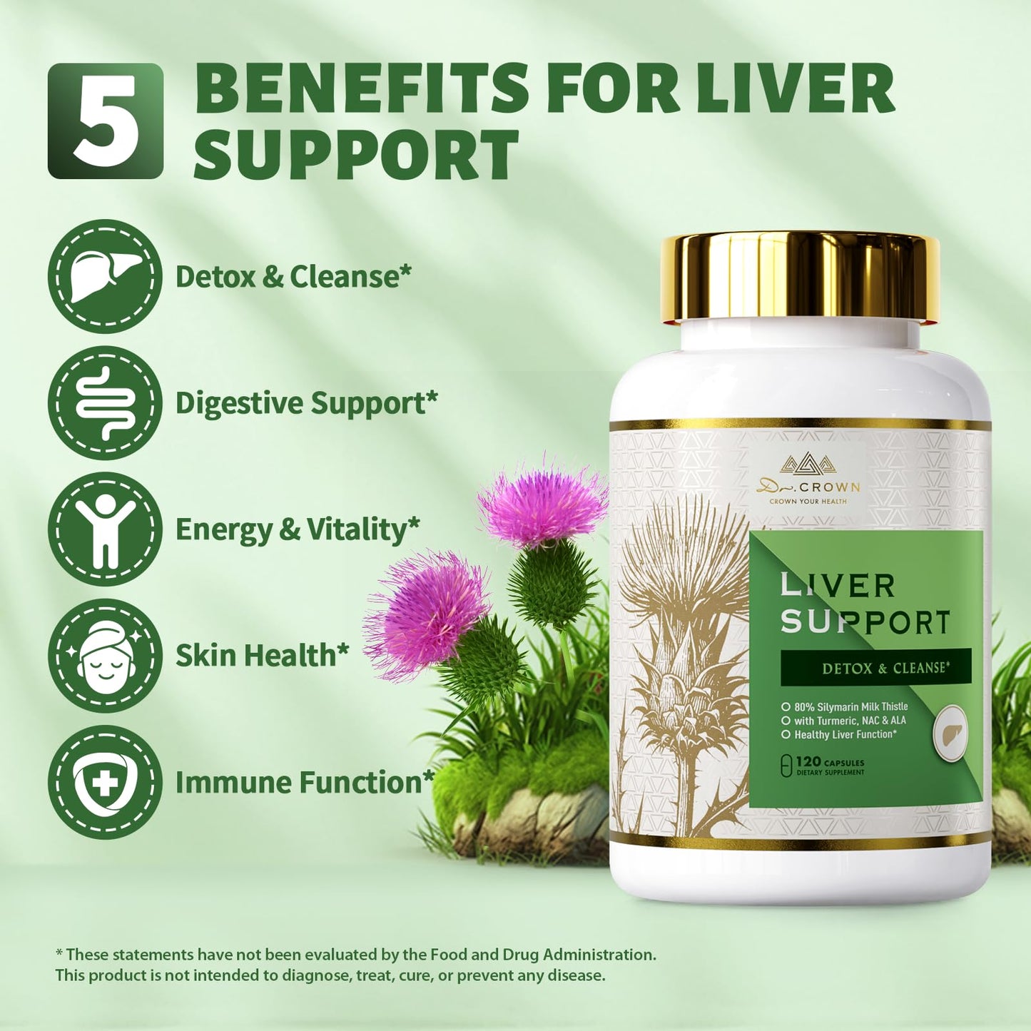 DR. Crown Liver Cleanse Detox & Repair - Milk Thistle Supplement, with Silymarin, N-Acetyl Cysteine(NAC), Artichoke, Turmeric & Dandelion for Liver Detox, Cleanse, Gluten Free, Non-GMO - 120 Capsules DR. CROWNBuy Supplements Australia