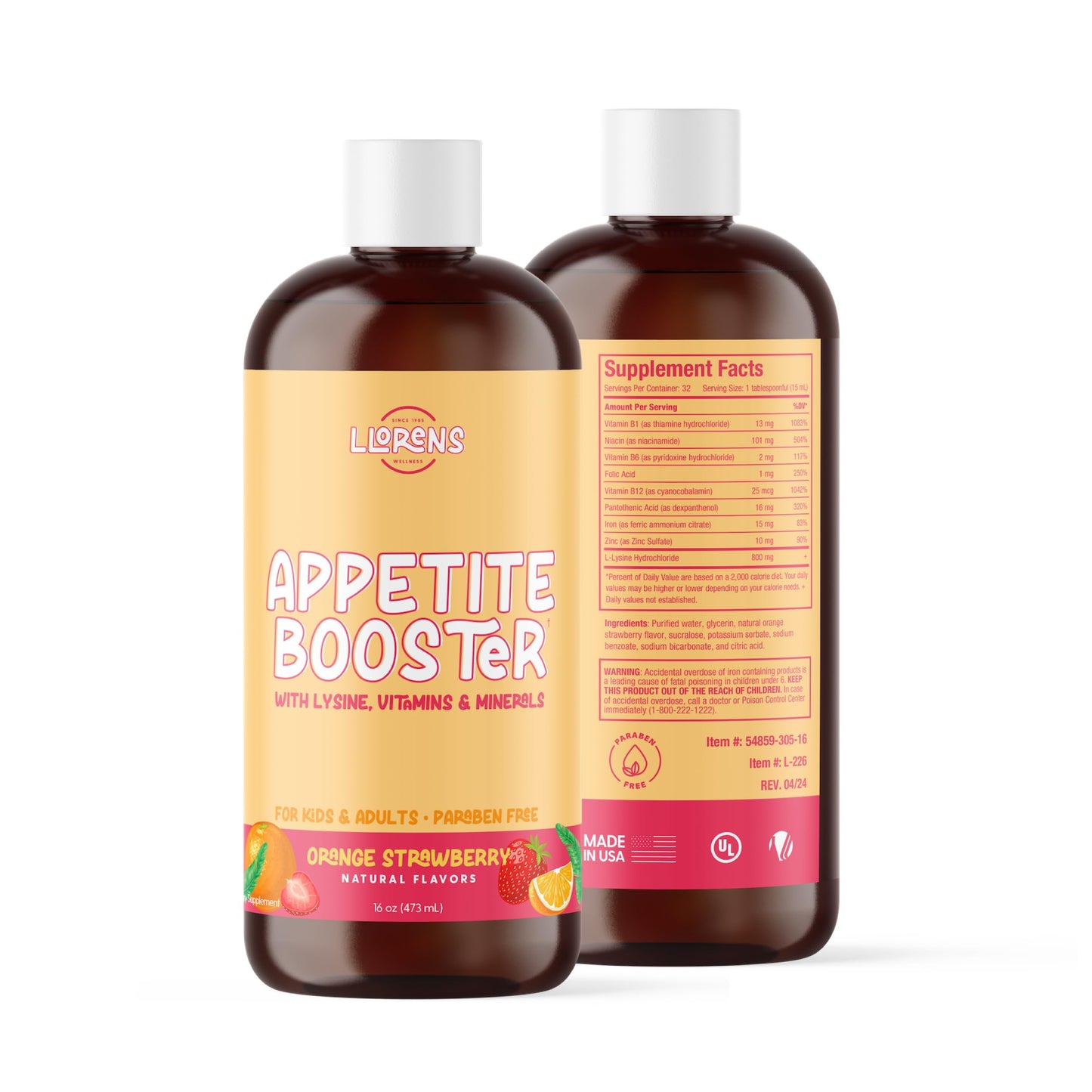 Appetite Booster Weight Gainer for Kids, 16 Fl Oz, Natural Orange Strawberry By Llorens Wellness LLORENS PHARMACEUTICALBuy Supplements Australia