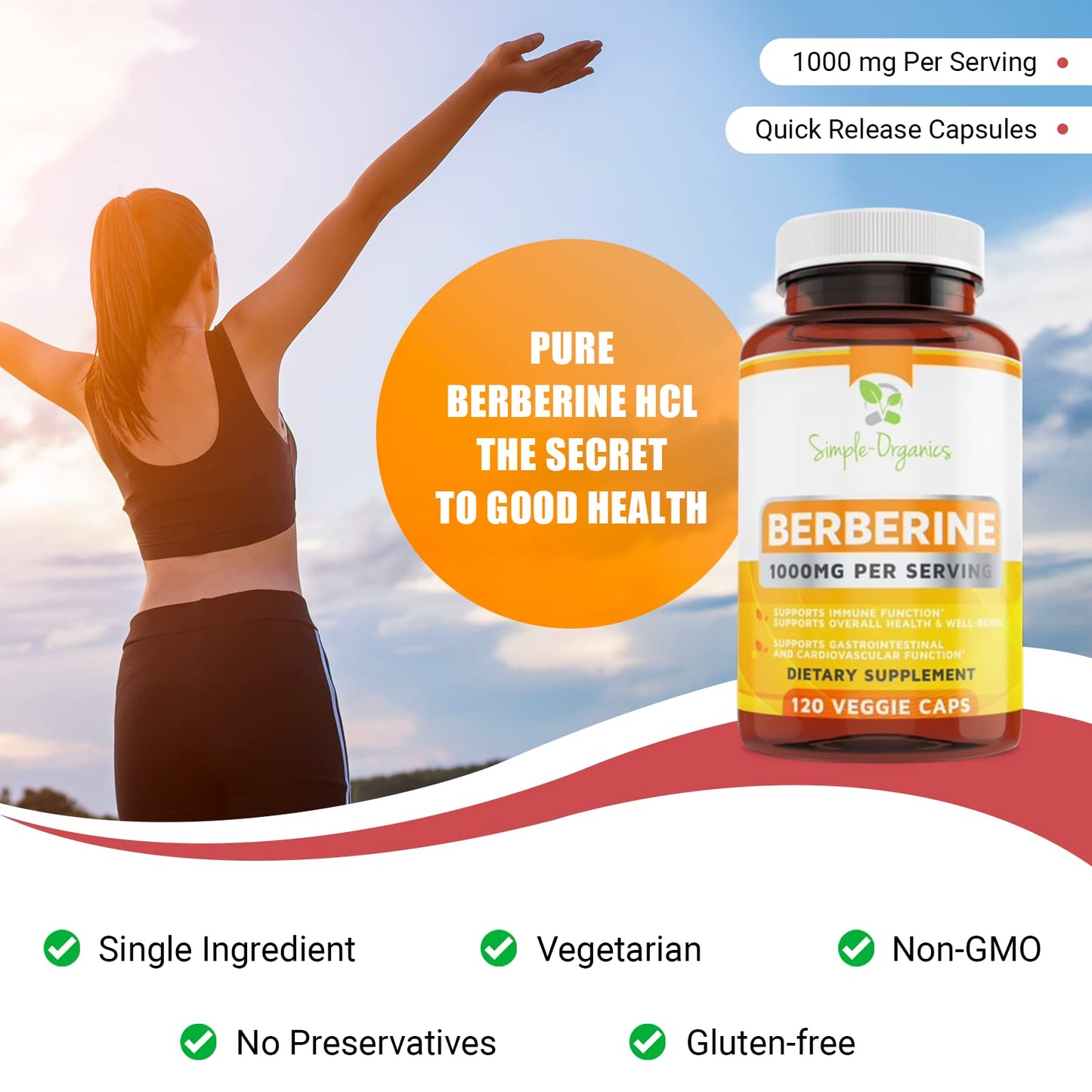 Simple-Organics Berberine 500mg (1000mg Per Serving) for Supports Healthy Immune Simple-OrganicsBuy Supplements Australia