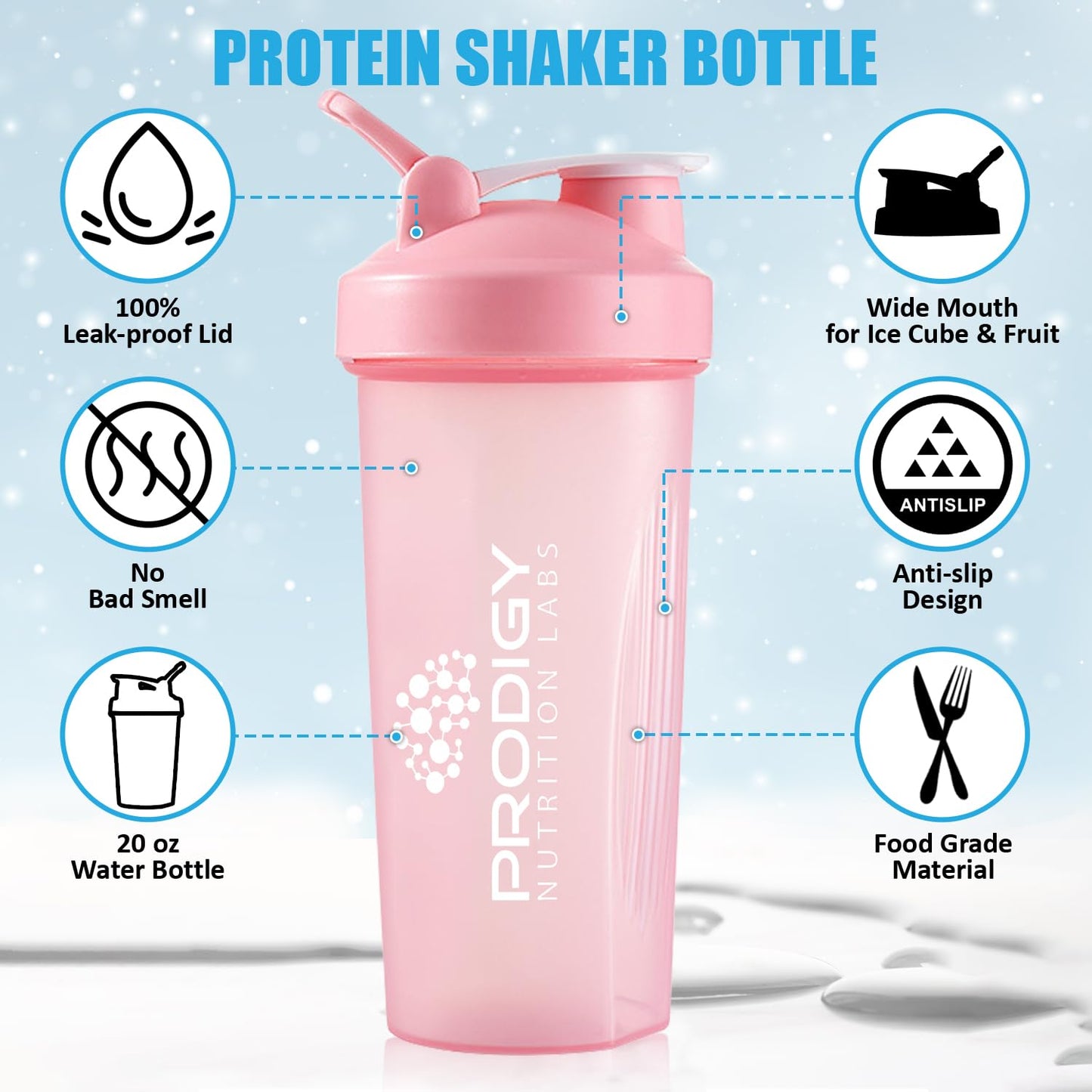 Protein Shaker 20oz Large Shaker Bottle Perfect for Workout Supplements, Protein powder, Sports drinks, BCAA'S, Meal Replacement, BPA Free, Fitness Enthusiasts Athletes - Pink