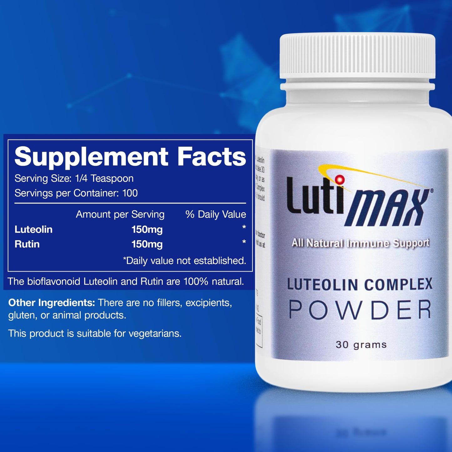 Lutimax Luteolin Complex Powder Brain Supplement with Rutin - Nootropic Brain Supplements for Memory and Focus to Improve Brain Health - Antioxidant Supplement for Immune Support - 100 Servings Solo LutiBuy Supplements Australia