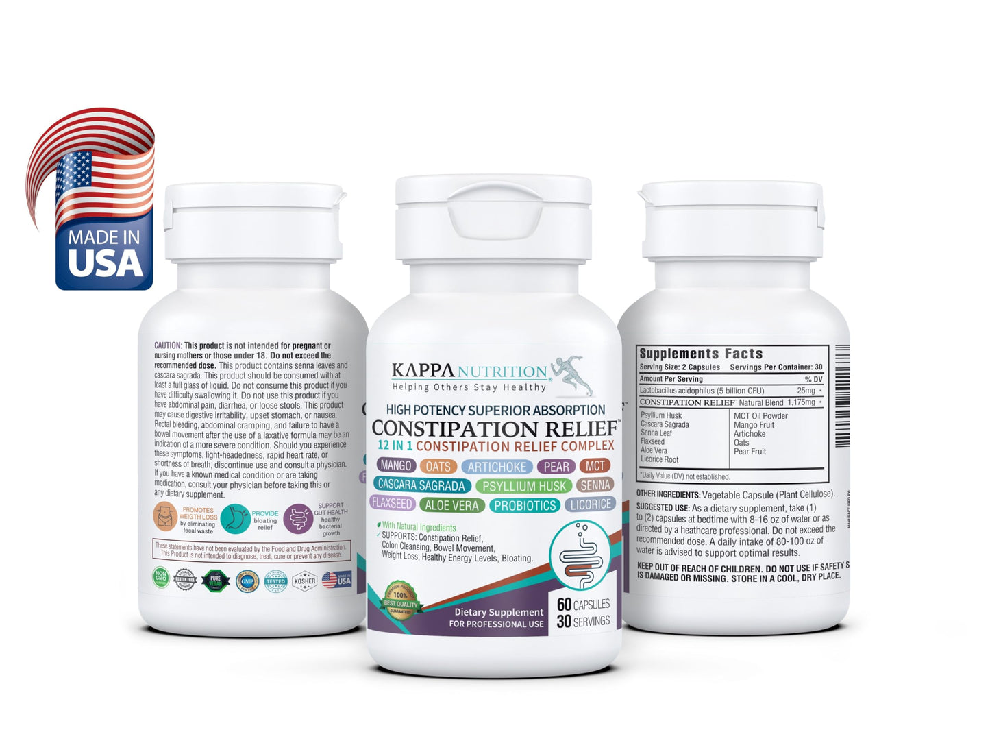 KAPPA NUTRITION Constipation Relief Supplement – Gentle Colon Cleanse for Regularity & Gut Health – Non-Habit Forming Formula with Fiber, Herbs & Probiotics – Non-GMO, 60 Capsules KAPPA NUTRITIONBuy Supplements Australia