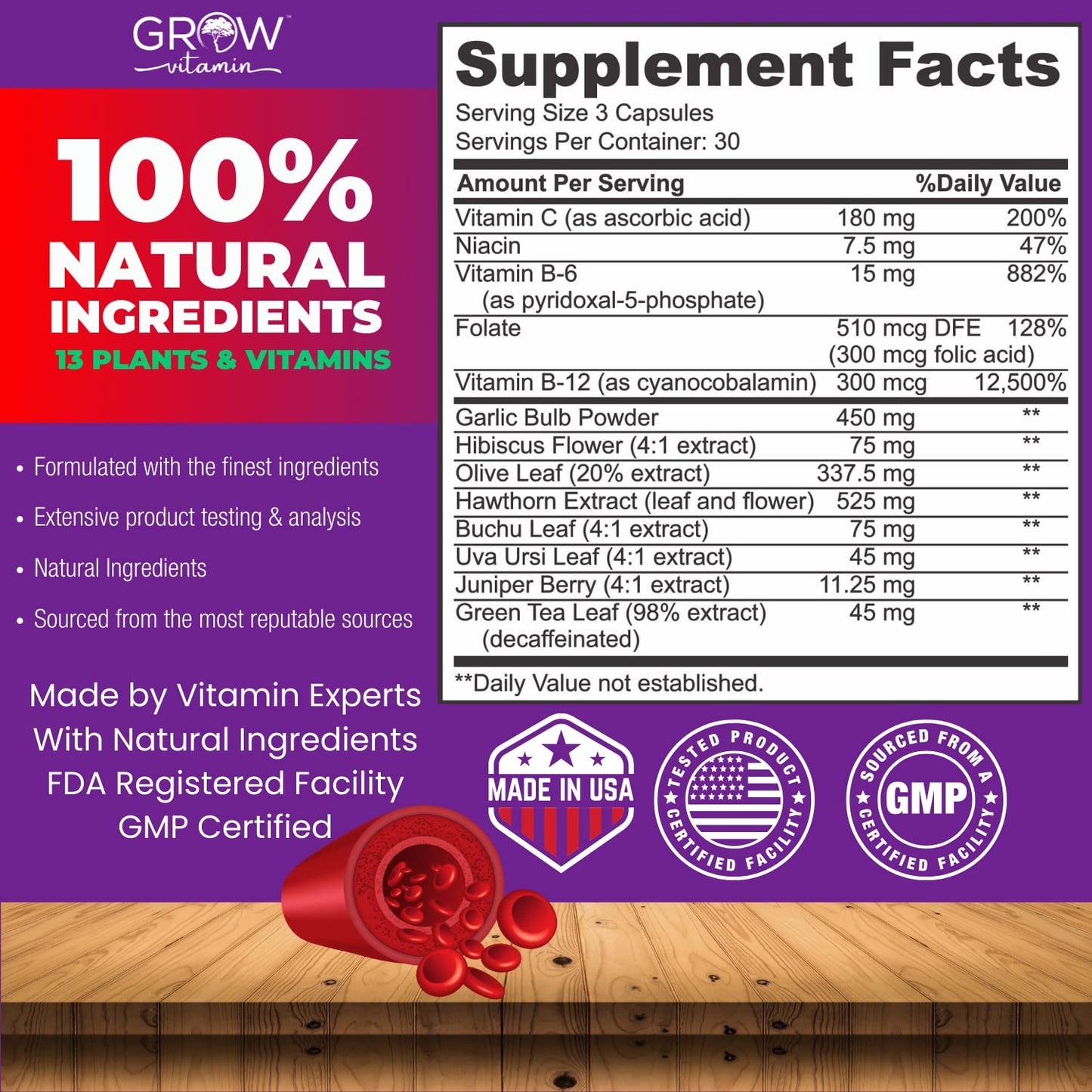 grow vitamin Blood Pressure Formula - Herbal Blend, Non-GMO, Gluten-Free - 90 Capsules grow vitaminBuy Supplements Australia
