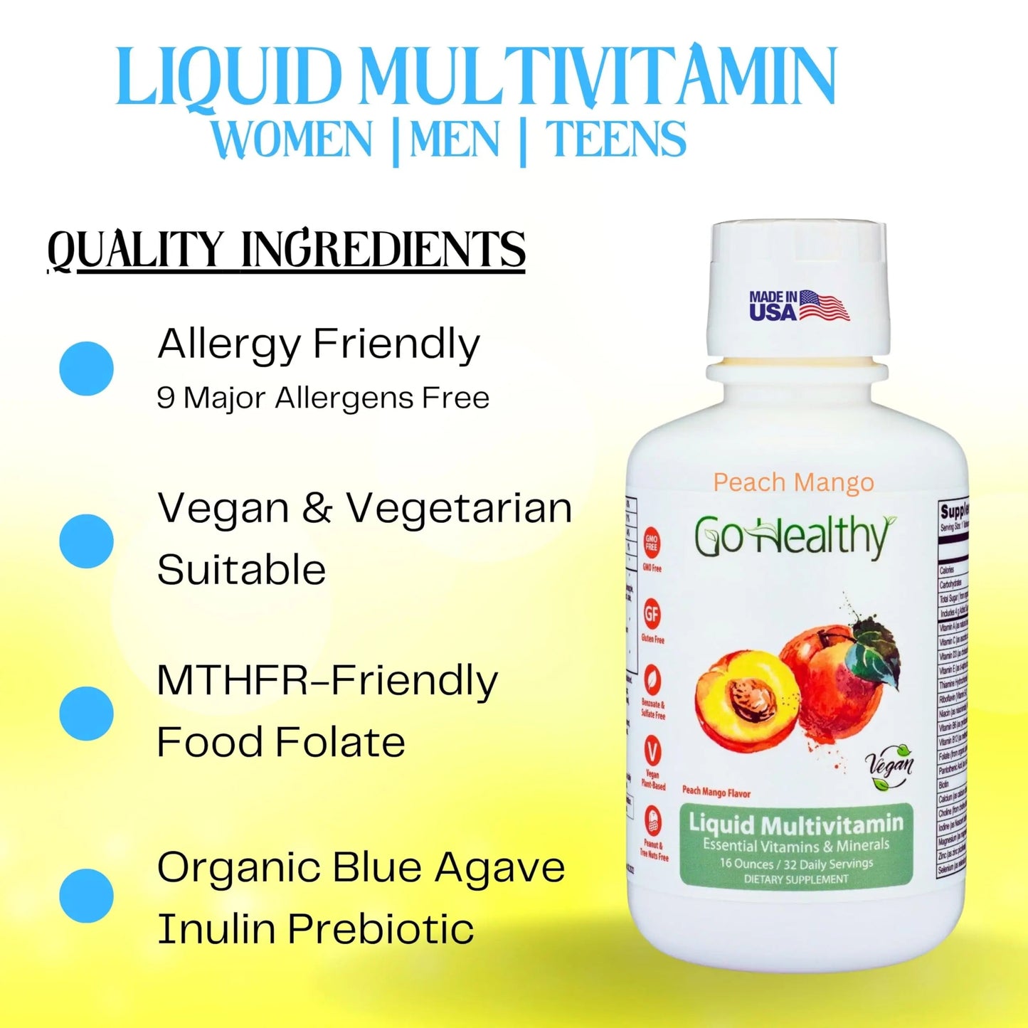 Go Healthy Liquid Vitamins for Women, Men, Teens | Vegan Vitamin & Mineral | High Absorption | Premium Liquid Multivitamin | Go Healthy Natural