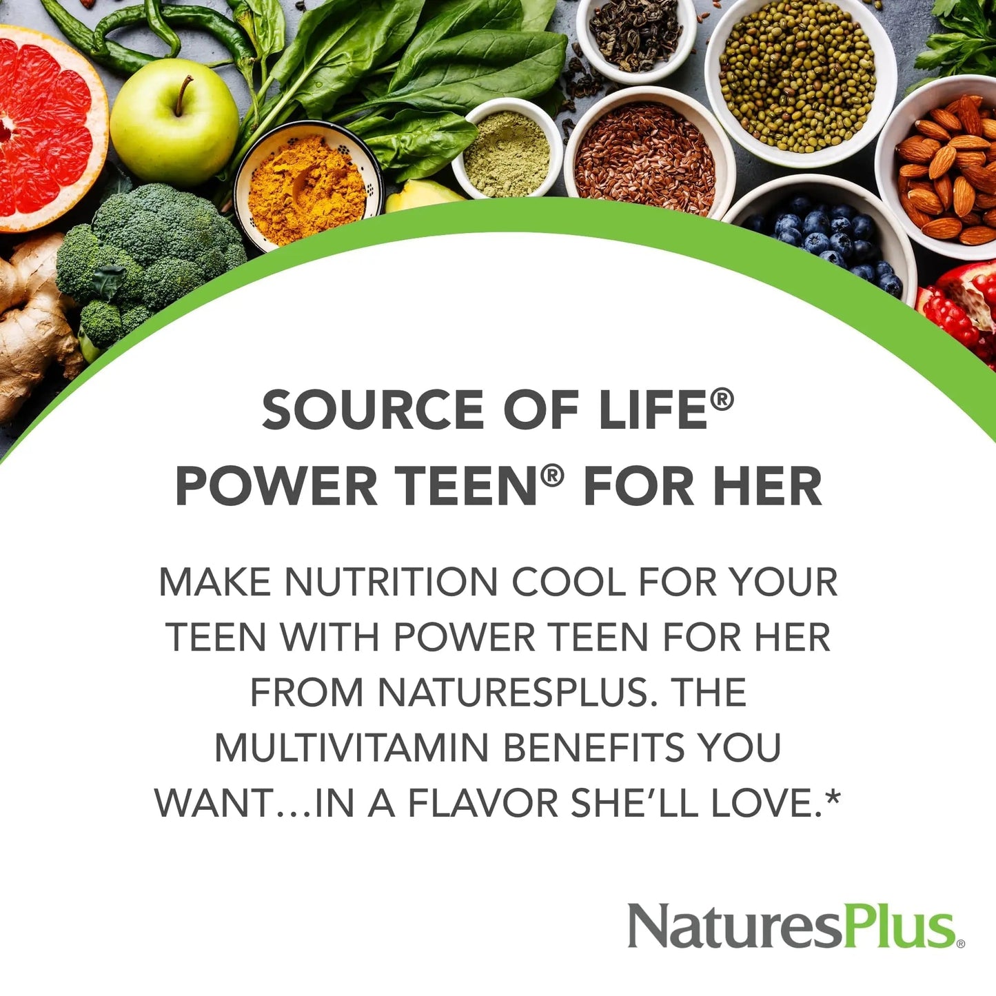 NaturesPlus Source of Life Power Teen for Her, Natural Berry - 60 Chewable Tablets - High Potency Multivitamin - Sugar Free, Vegan - 30 Servings NaturesPlus