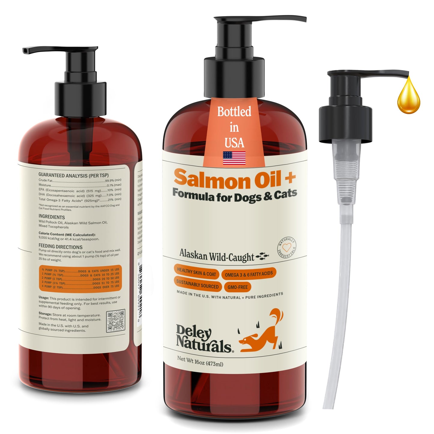 Deley Naturals Wild Alaskan Salmon Oil for Dogs & Cats - New and Improved Salmon Oil Plus Formula - Fish Oil for Dogs with Omega 3, DHA and EPA - Omega 3 for Healthy Skin and Coat - 16oz Made in USA Deley NaturalsBuy Supplements Australia