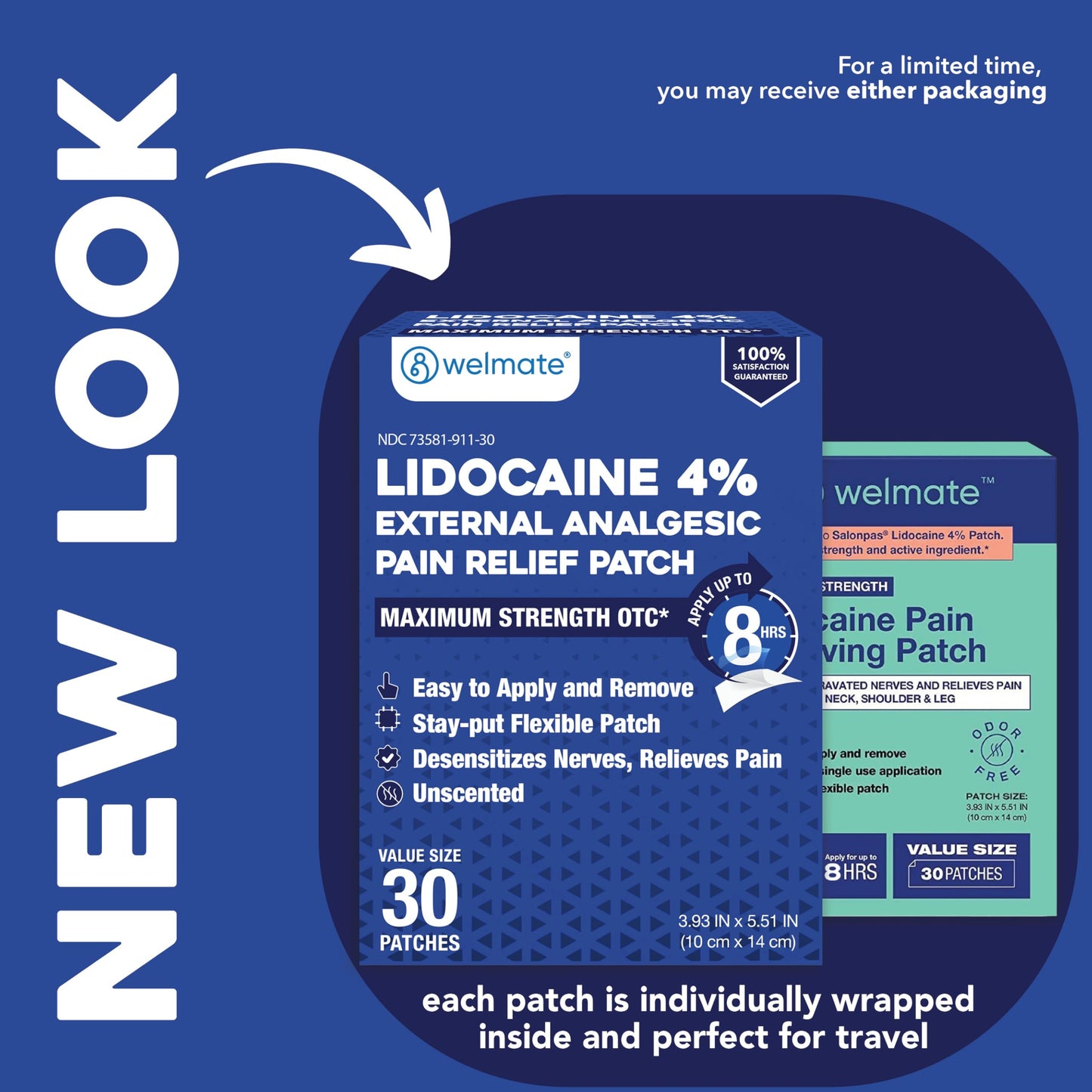 WELMATE - 4% Lidocaine Numbing Patch - Maximum Strength - Temporary Relief of Pain, Back, Neck, Shoulders, Knees, Elbows, Minor Skin Irritations - Topical Analgesic Unscented - 30 ct WELMATEBuy Supplements Australia