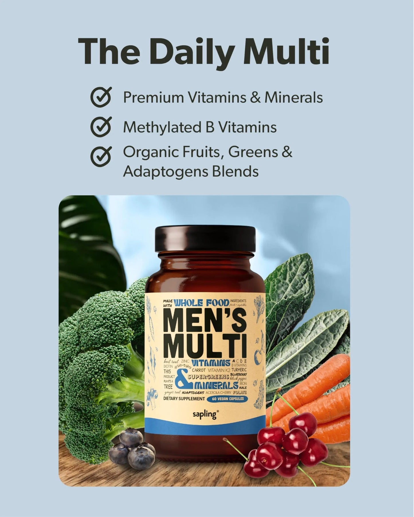 Multivitamin for Men - Daily Men’s Multivitamin - Methylated B Complex with Whole Food Ingredients, Vitamin B12, Folate sapling