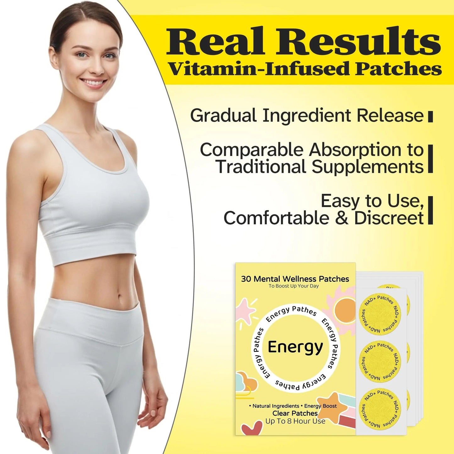 Energy Patches – 30 Plant-Based Patches with Biotin, Caffeine & Ginseng – Gentle Daily Support for Focus, Alertness & Vitality – Vegan Formula, 1 Month Supply VitaluminaBuy Supplements Australia
