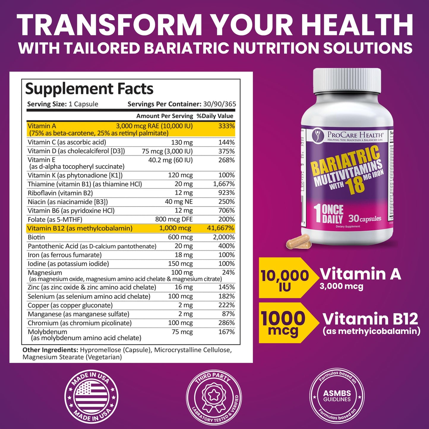 ProCare Health Bariatric Multivitamin with Iron 18mg (30 Easy to Swallow Capsules) - Post Op Bariatric Vitamins ProCare HealthBuy Supplements Australia