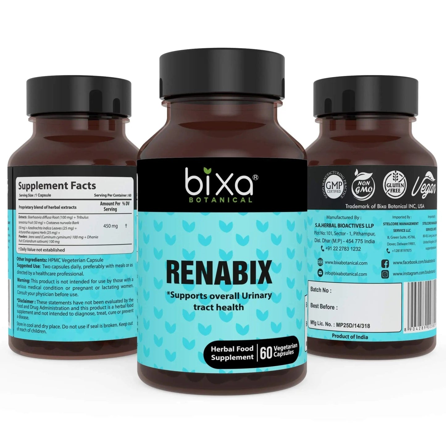 bixa BOTANICAL Ayurvedic Natural Herbal Supplement Renabix Capsules Pure (Punarnava Extract) | Supports Diuretic Response & Overall Urinary Tract Health | 60 Veg Capsules, 450mg, Pack of 1 bixa BOTANICALBuy Supplements Australia