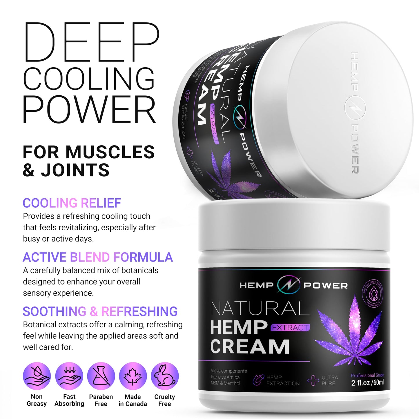 Hemp Power Joint Muscle Relief Cream, with Hemp, Menthol, MSM Arnica, Support Your Back, Muscles, Joints, Neck, Shoulder, Knee, Nerves - 2 Fl Oz. HEMP POWERBuy Supplements Australia