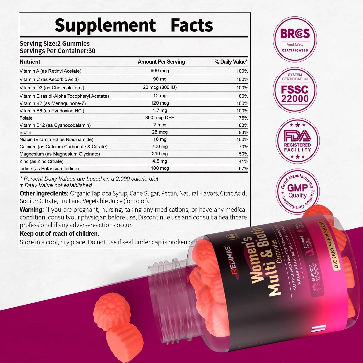 Redimas Multivitamin Gummies for Women, Chewable Adult Vitamin with Vitamins A, B, C, D, E, and Biotin, Gummy Format for Everyday Nutrient Inclusion RedimasBuy Supplements Australia