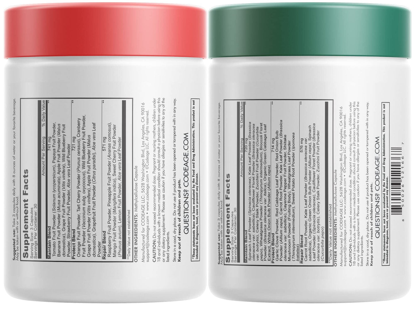 Codeage InstantFood Easy Veggies + Fast Fruits Bundle – Vegetable & Fruit Blend Capsule Supplement – Plant-Based Phytonutrient Formula – Vegan, Non-GMO – 180 Capsules CodeageBuy Supplements Australia
