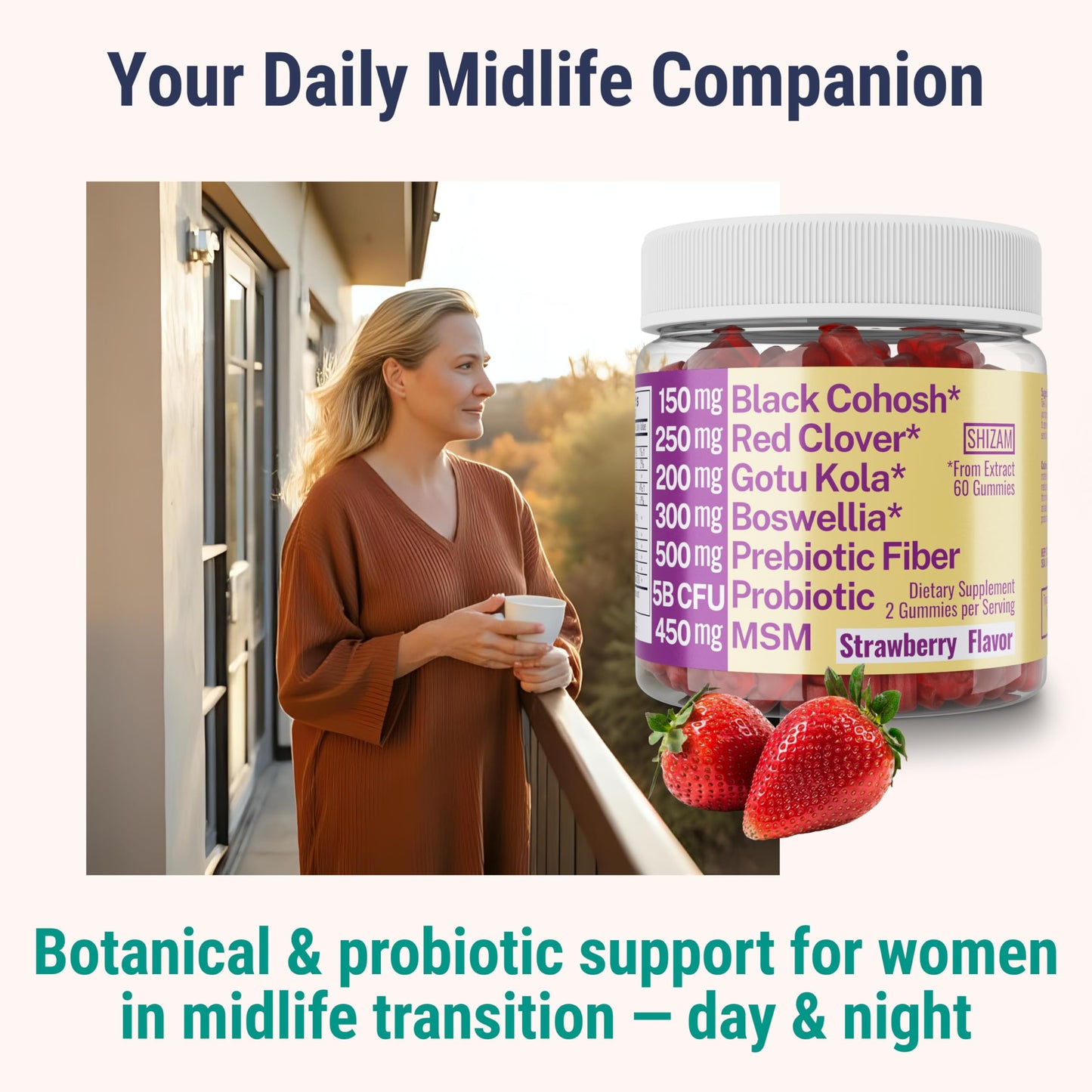 Boswellia Serrata Black Cohosh Gotu Kola Red Clover Extract Complex Gummies w. Probiotic Fiber (Chicory Root Inulin) MSM Methylsulfonylmethane, Supplement Alt for Organic Powder Capsules Tincture SHIZAMBuy Supplements Australia