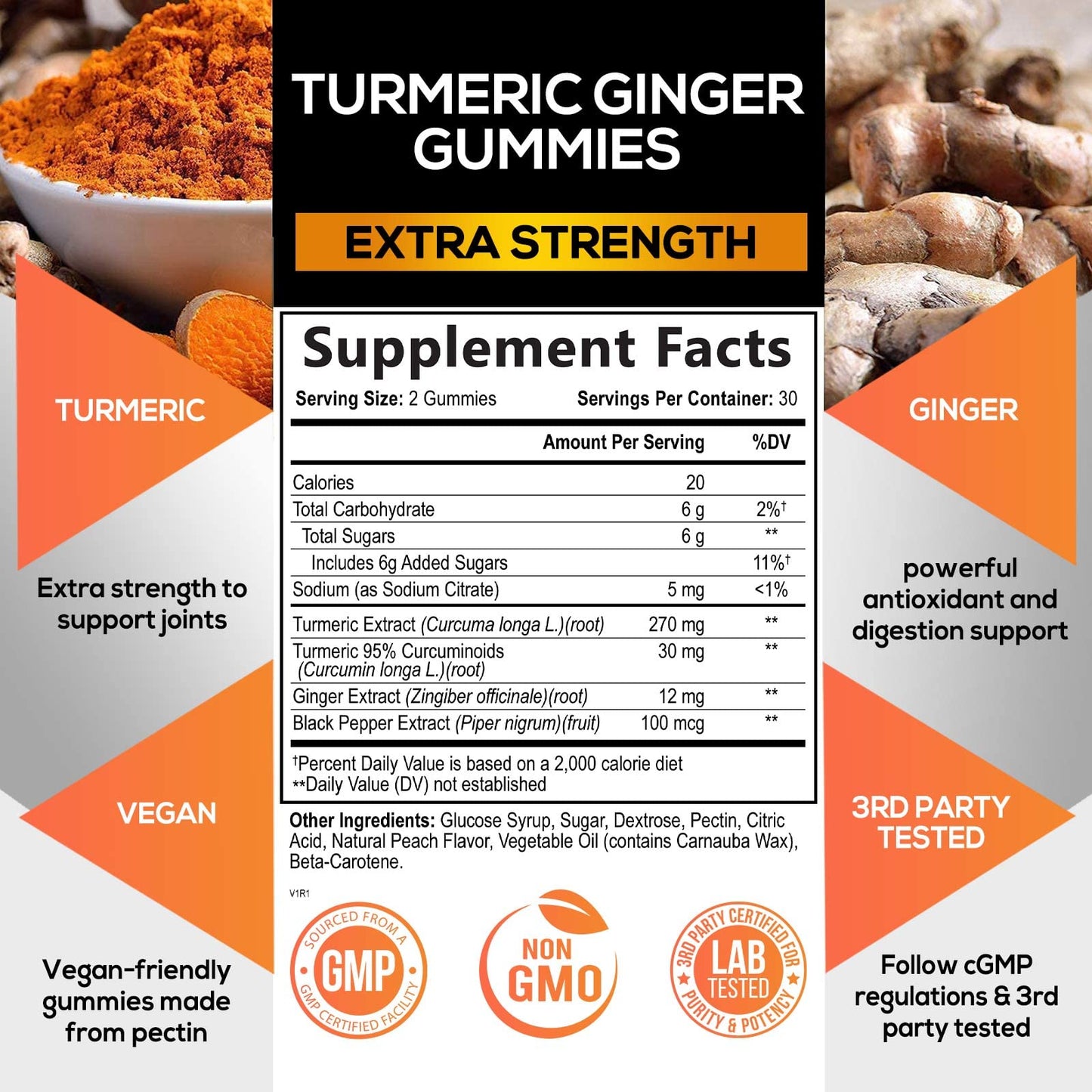 Turmeric Ginger Gummies - Vegan Turmeric Curcumin Gummy with 95% Curcuminoids Nature's NutritionBuy Supplements Australia