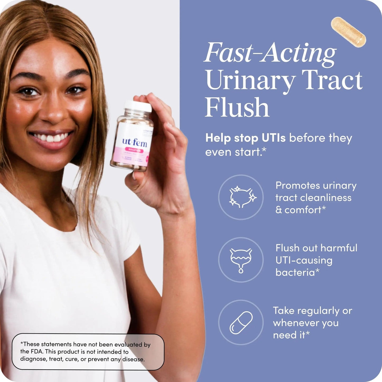 UT-Fem Solution - Fast-Acting Urinary Tract Flush for Women, Proactive UTI Support, Promotes Cleansing & Comfort, Clinical-Strength D-Mannose, Cranberry, and Natural Ingredients - 60 Vegan Capsules UT-FemBuy Supplements Australia