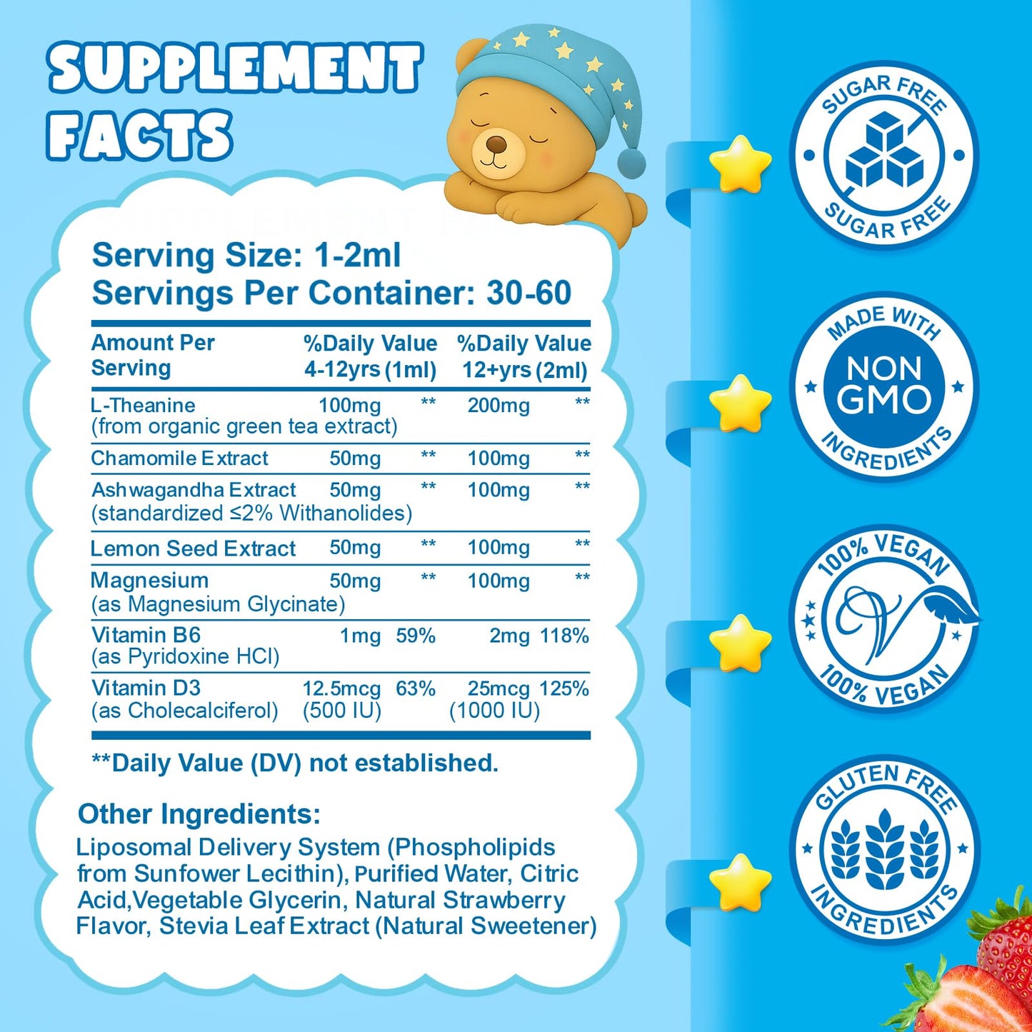 Liposomal L-Theanine Drops for Kids & Adults – Liquid L-Theanine Supplement with Magnesium Glycinate, Ashwagandha, Chamomile, Vitamin B6 & D3 – Supports Calm, Focus & Restful Sleep – Strawberry Flavor CFILIHTCBuy Supplements Australia