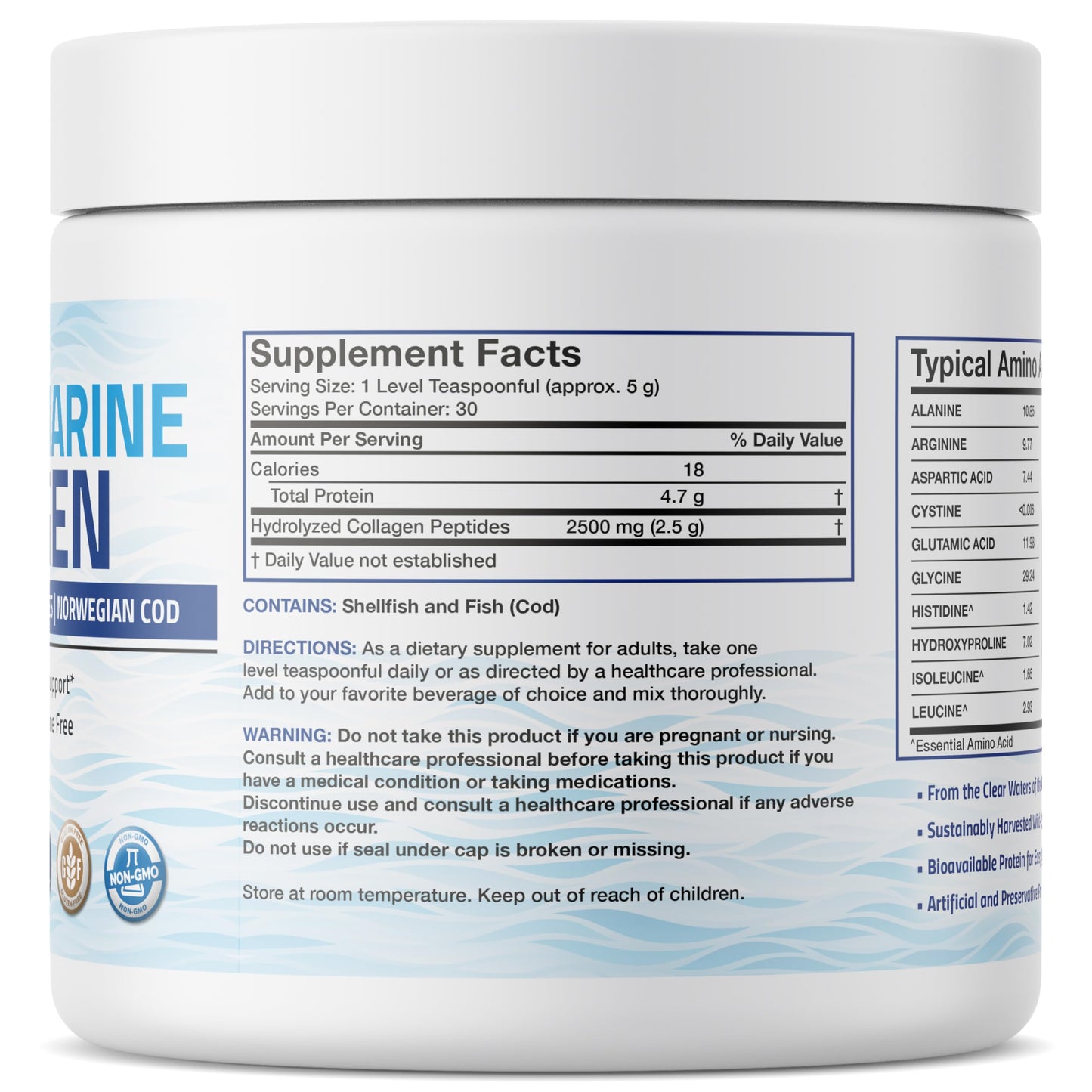Bronson Marine Collagen Peptides Hydrolyzed Protein Powder 100% Wild Caught Nordic Cod Verified Sustainable Source for Joints Skin Hair Nails & Bones 150g (5.29oz) BronsonBuy Supplements Australia