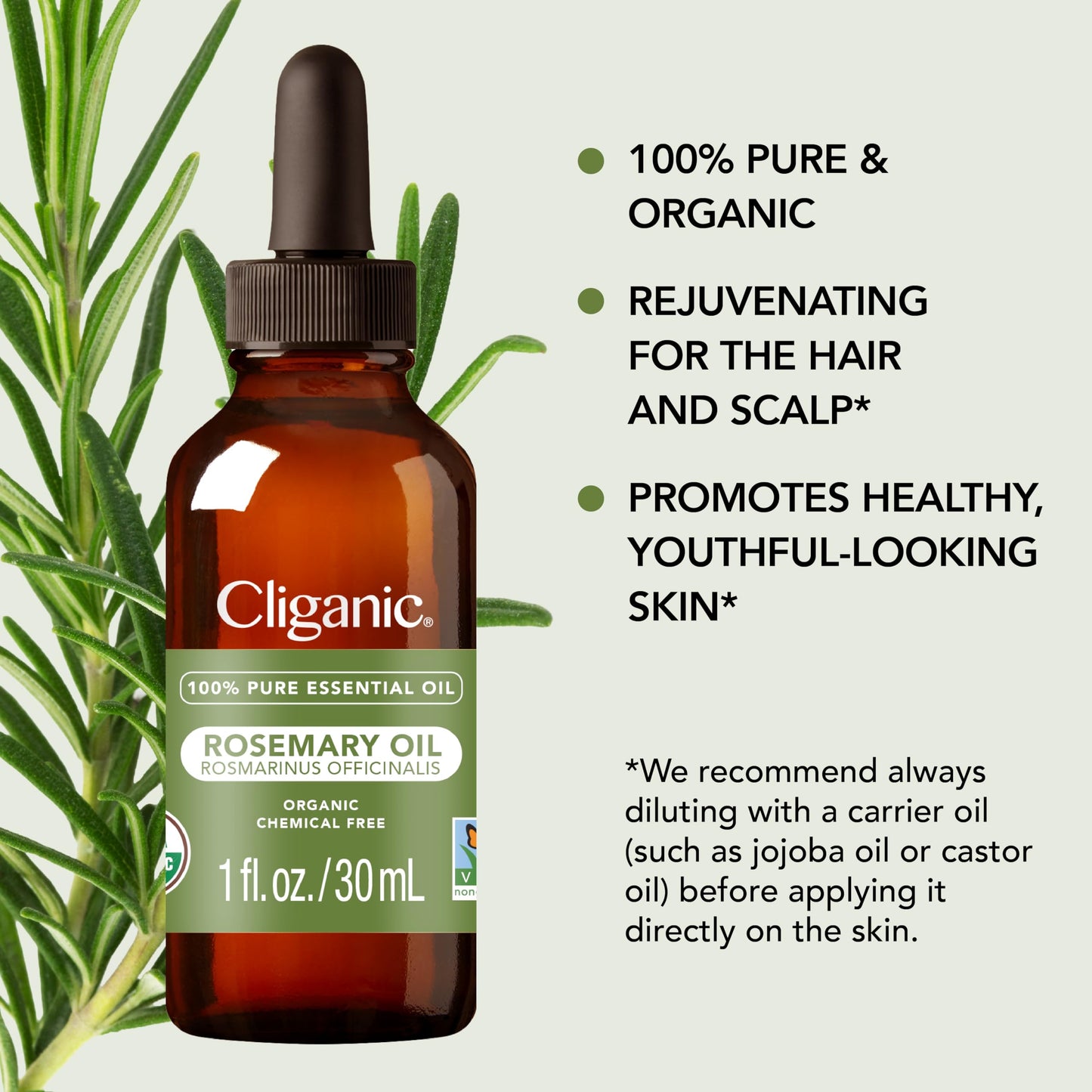 Cliganic Organic Rosemary Essential Oil for Hair, Skin, Aromatherapy - 100% Pure Natural Undiluted CliganicBuy Supplements Australia